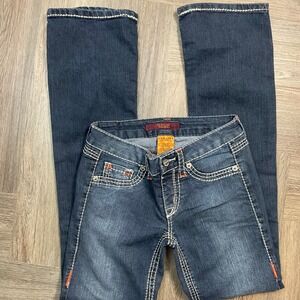 Domaine Embellished Jeans Womens XS Dark Wash Bootcut Flare Y2K Contrast Stitch